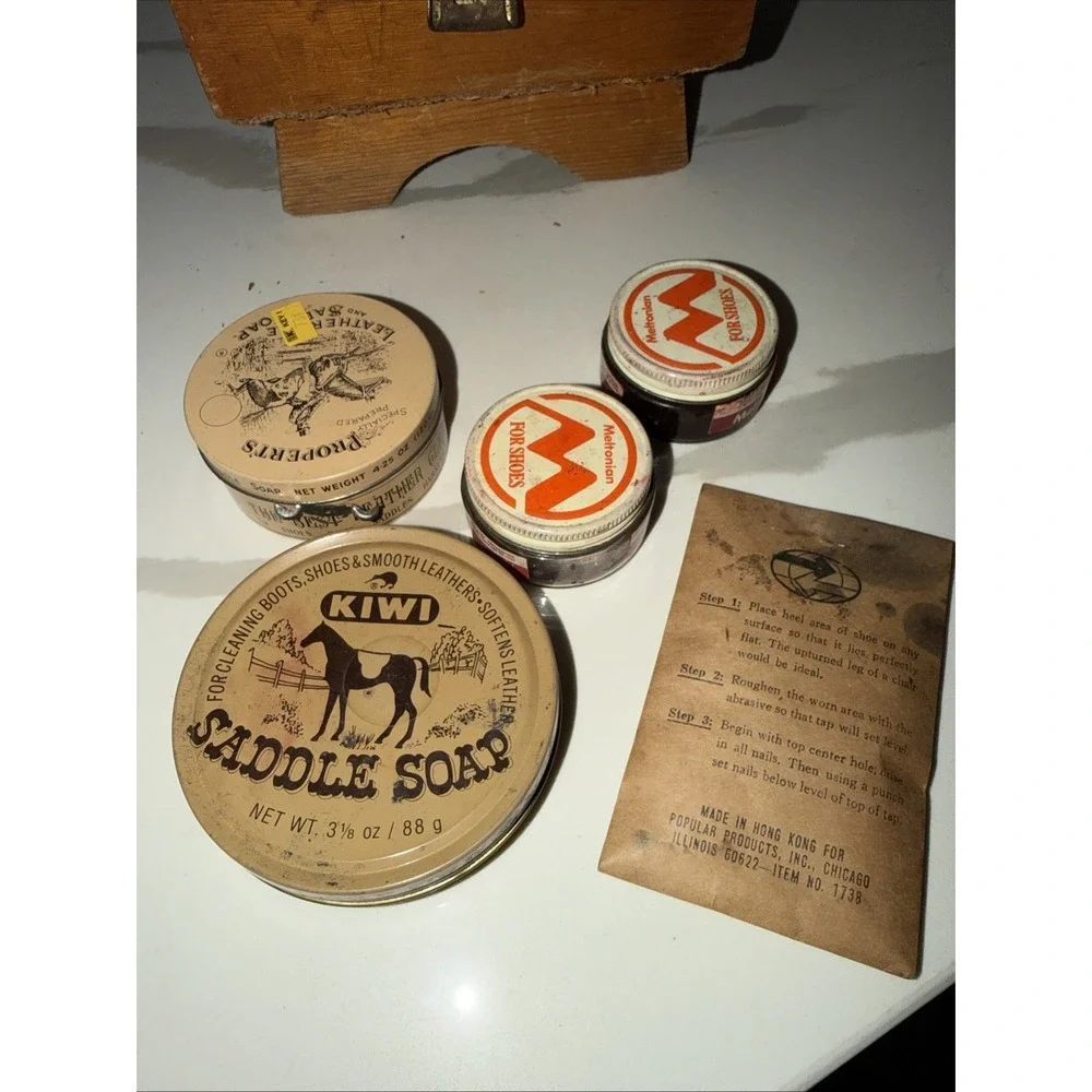 Vintage Shoes Shine Box Kit with Accessories Wood